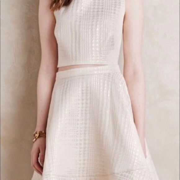 Erin Fetherston Nellie Houndstooth A-Line Cream Metallic Midi Skirt Size 12 - Picture 6 of 7